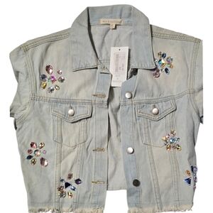 Hot & Delicious Light Blue Gem-Embellished Denim Vest